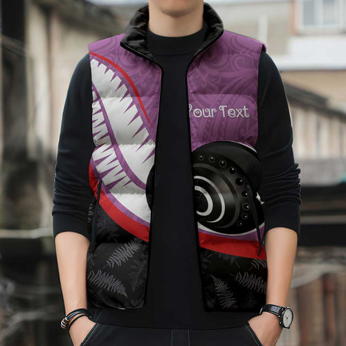 Personalised Aotearoa Lawn Bowls Sleeveless Puffer Jacket Maori and Silver Fern Sporty Style Pink Color - Aussie Hoodie