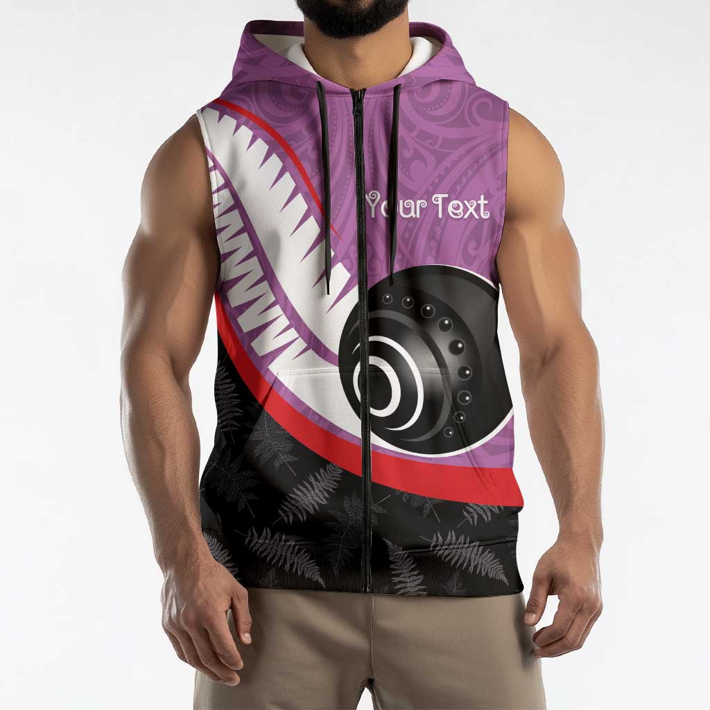 Personalised Aotearoa Lawn Bowls Sleeveless Zip Hoodie Maori and Silver Fern Sporty Style Pink Color - Aussie Hoodie