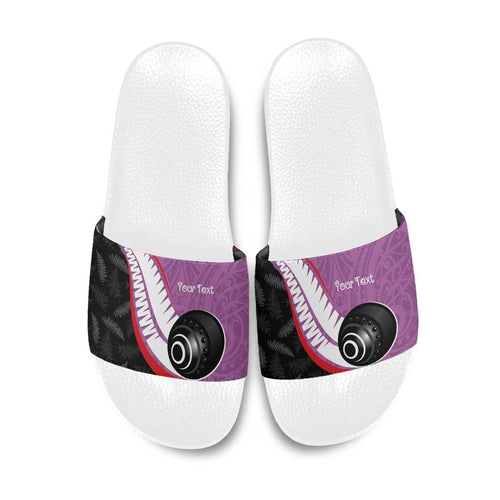 Personalised Aotearoa Lawn Bowls Slide Sandals Maori and Silver Fern Sporty Style Pink Color - Aussie Hoodie