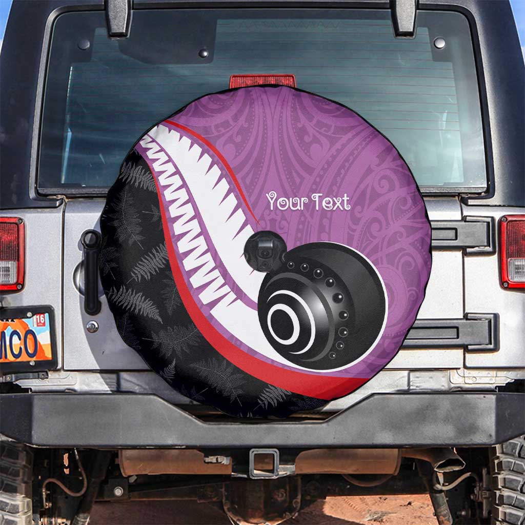 Personalised Aotearoa Lawn Bowls Spare Tire Cover Maori and Silver Fern Sporty Style Pink Color - Aussie Hoodie