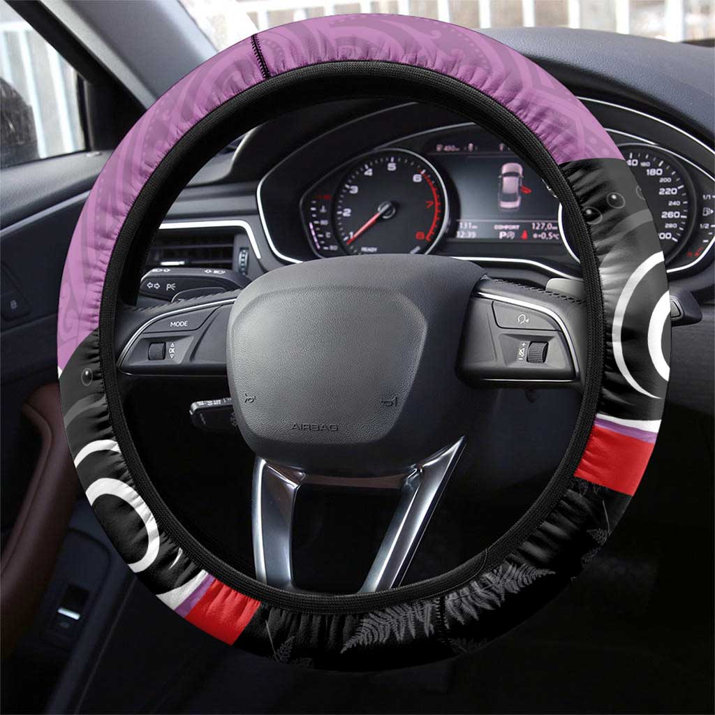 Aotearoa Lawn Bowls Steering Wheel Cover Maori and Silver Fern Sporty Style Pink Color - Aussie Hoodie