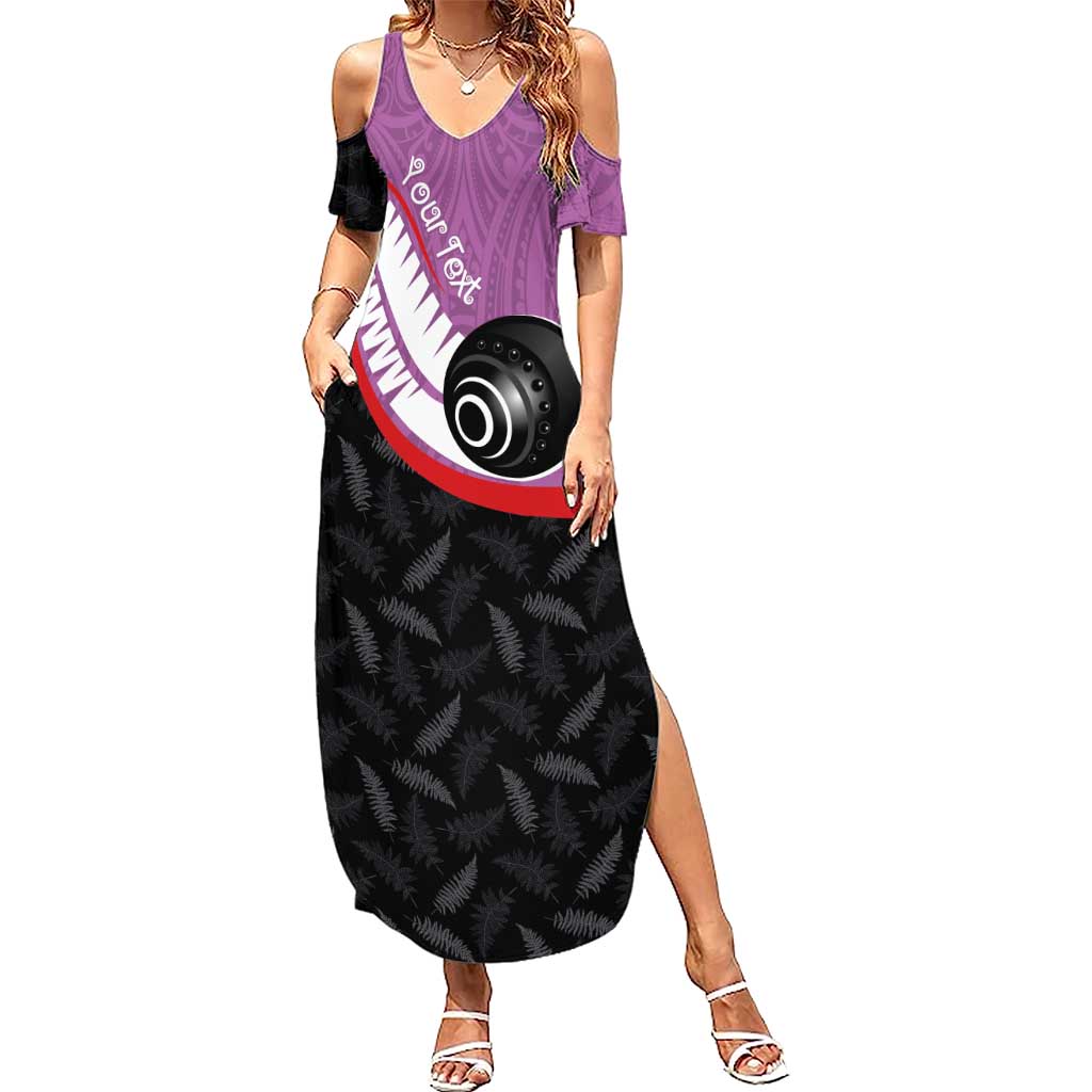 Personalised Aotearoa Lawn Bowls Summer Maxi Dress Maori and Silver Fern Sporty Style Pink Color - Aussie Hoodie
