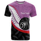 Personalised Aotearoa Lawn Bowls T Shirt Maori and Silver Fern Sporty Style Pink Color - Aussie Hoodie