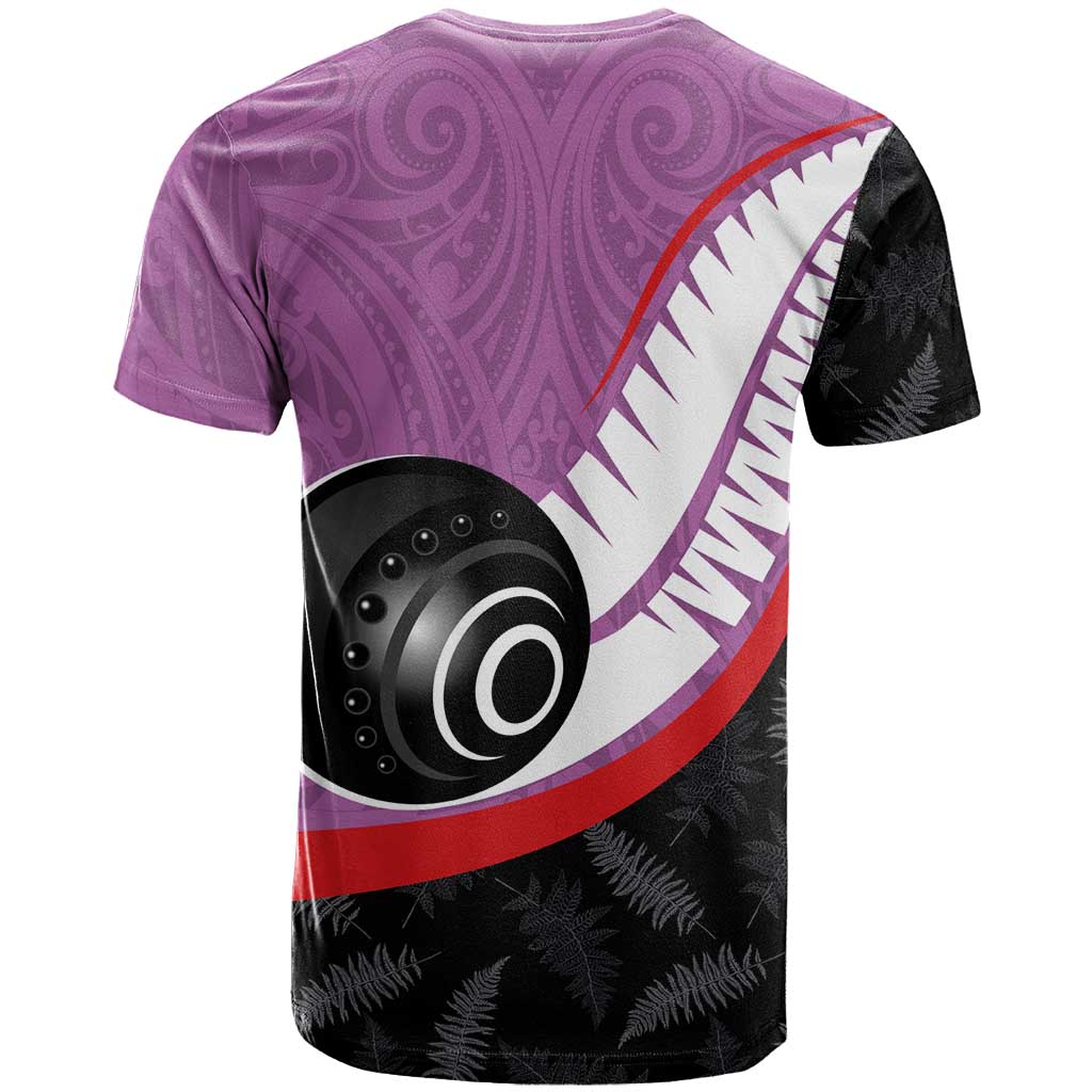 Personalised Aotearoa Lawn Bowls T Shirt Maori and Silver Fern Sporty Style Pink Color - Aussie Hoodie