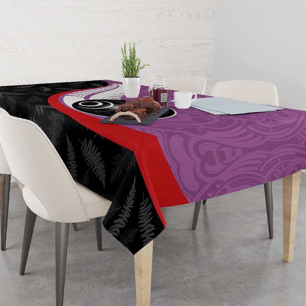 Personalised Aotearoa Lawn Bowls Tablecloth Maori and Silver Fern Sporty Style Pink Color - Aussie Hoodie