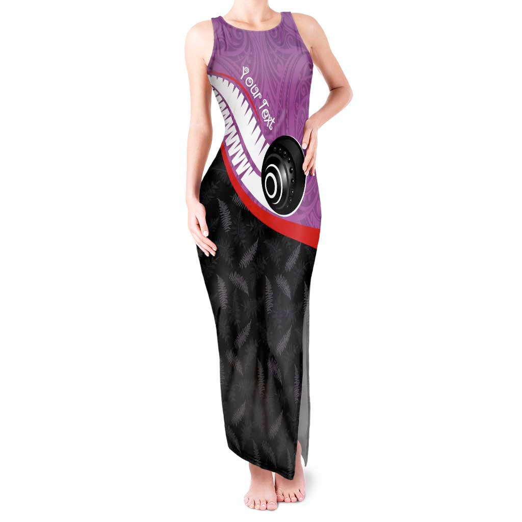 Personalised Aotearoa Lawn Bowls Tank Maxi Dress Maori and Silver Fern Sporty Style Pink Color - Aussie Hoodie