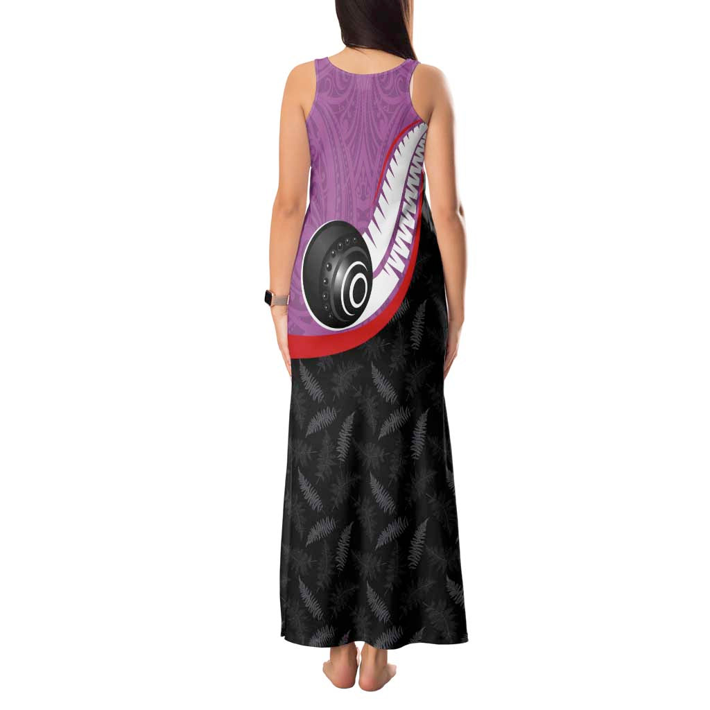 Personalised Aotearoa Lawn Bowls Tank Maxi Dress Maori and Silver Fern Sporty Style Pink Color - Aussie Hoodie