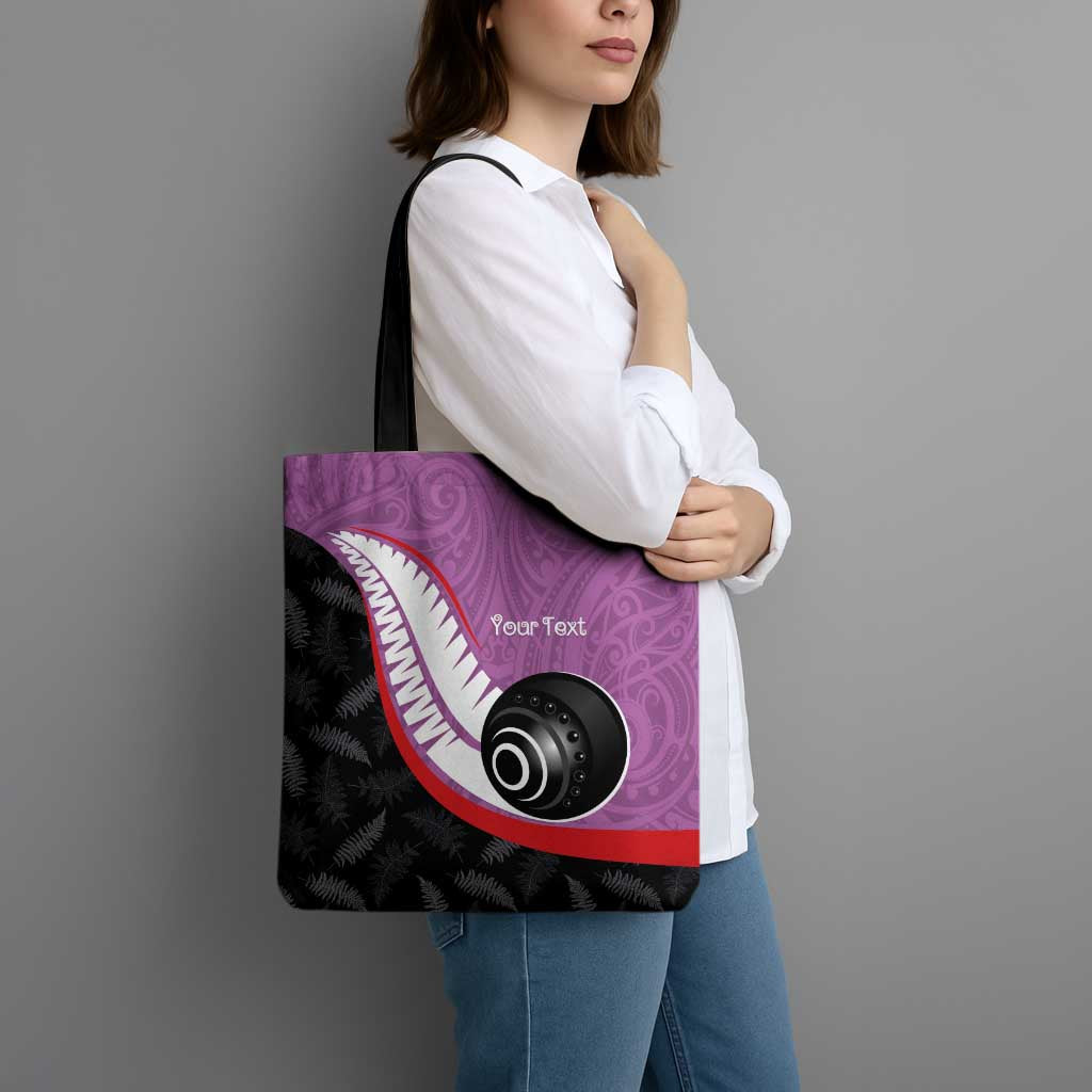 Personalised Aotearoa Lawn Bowls Tote Bag Maori and Silver Fern Sporty Style Pink Color - Aussie Hoodie