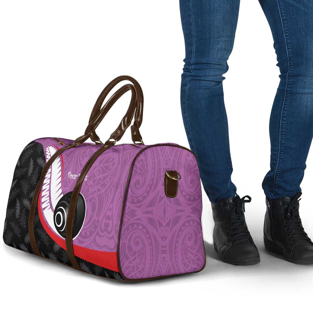 Personalised Aotearoa Lawn Bowls Travel Bag Maori and Silver Fern Sporty Style Pink Color - Aussie Hoodie
