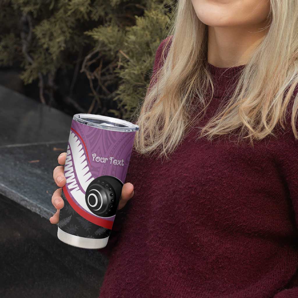 Personalised Aotearoa Lawn Bowls Tumbler Cup Maori and Silver Fern Sporty Style Pink Color - Aussie Hoodie