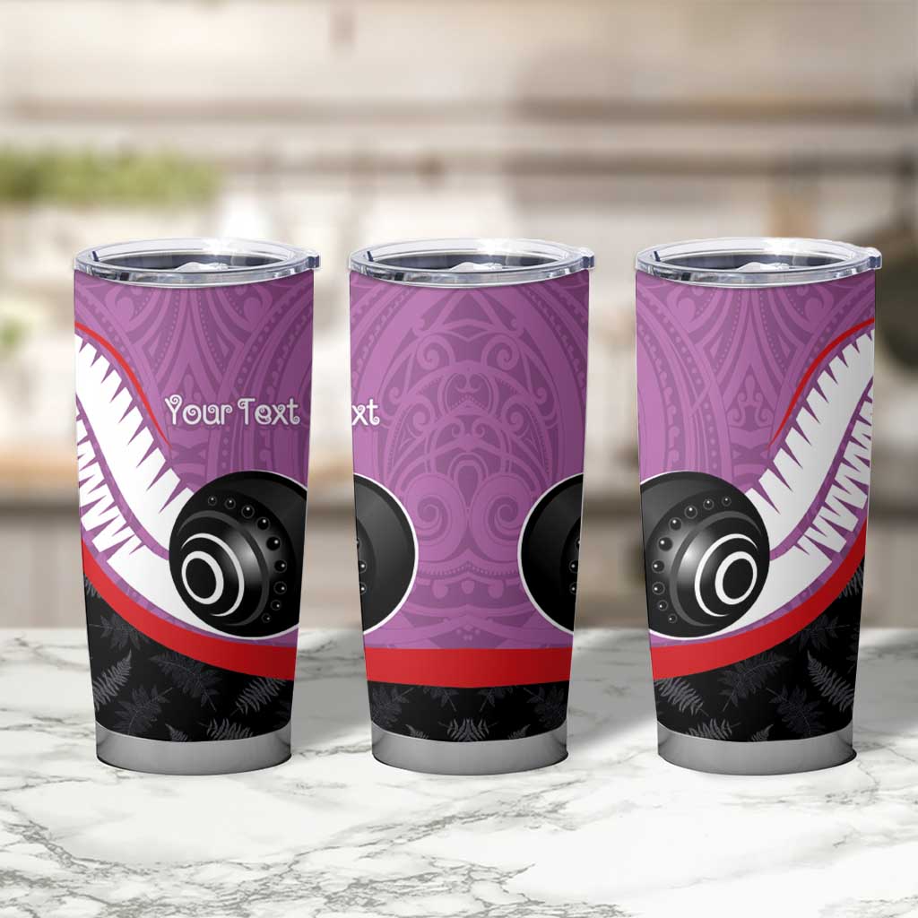 Personalised Aotearoa Lawn Bowls Tumbler Cup Maori and Silver Fern Sporty Style Pink Color - Aussie Hoodie