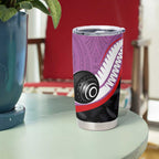 Personalised Aotearoa Lawn Bowls Tumbler Cup Maori and Silver Fern Sporty Style Pink Color - Aussie Hoodie