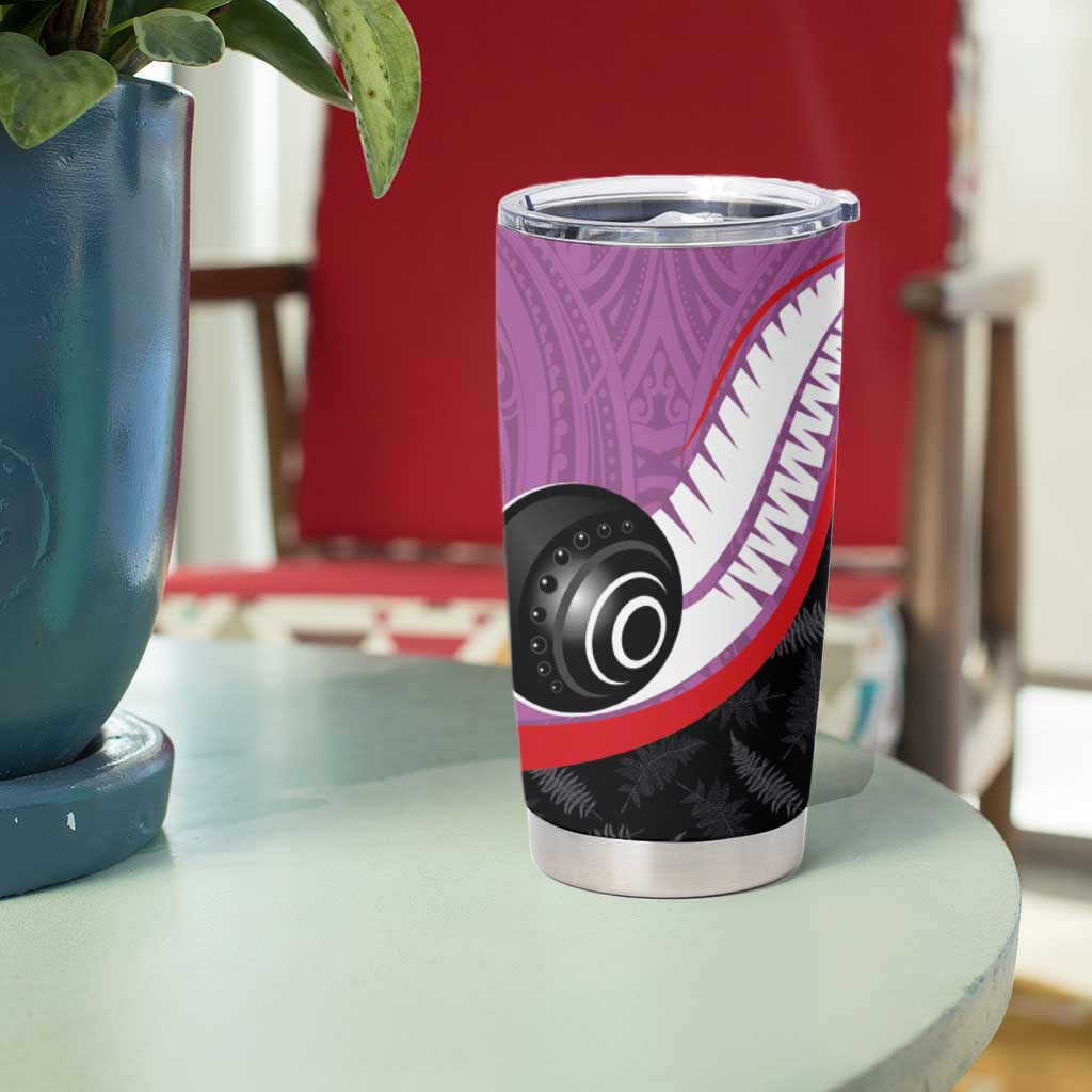 Personalised Aotearoa Lawn Bowls Tumbler Cup Maori and Silver Fern Sporty Style Pink Color - Aussie Hoodie