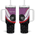 Personalised Aotearoa Lawn Bowls Tumbler With Handle Maori and Silver Fern Sporty Style Pink Color - Aussie Hoodie