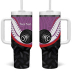 Personalised Aotearoa Lawn Bowls Tumbler With Handle Maori and Silver Fern Sporty Style Pink Color - Aussie Hoodie