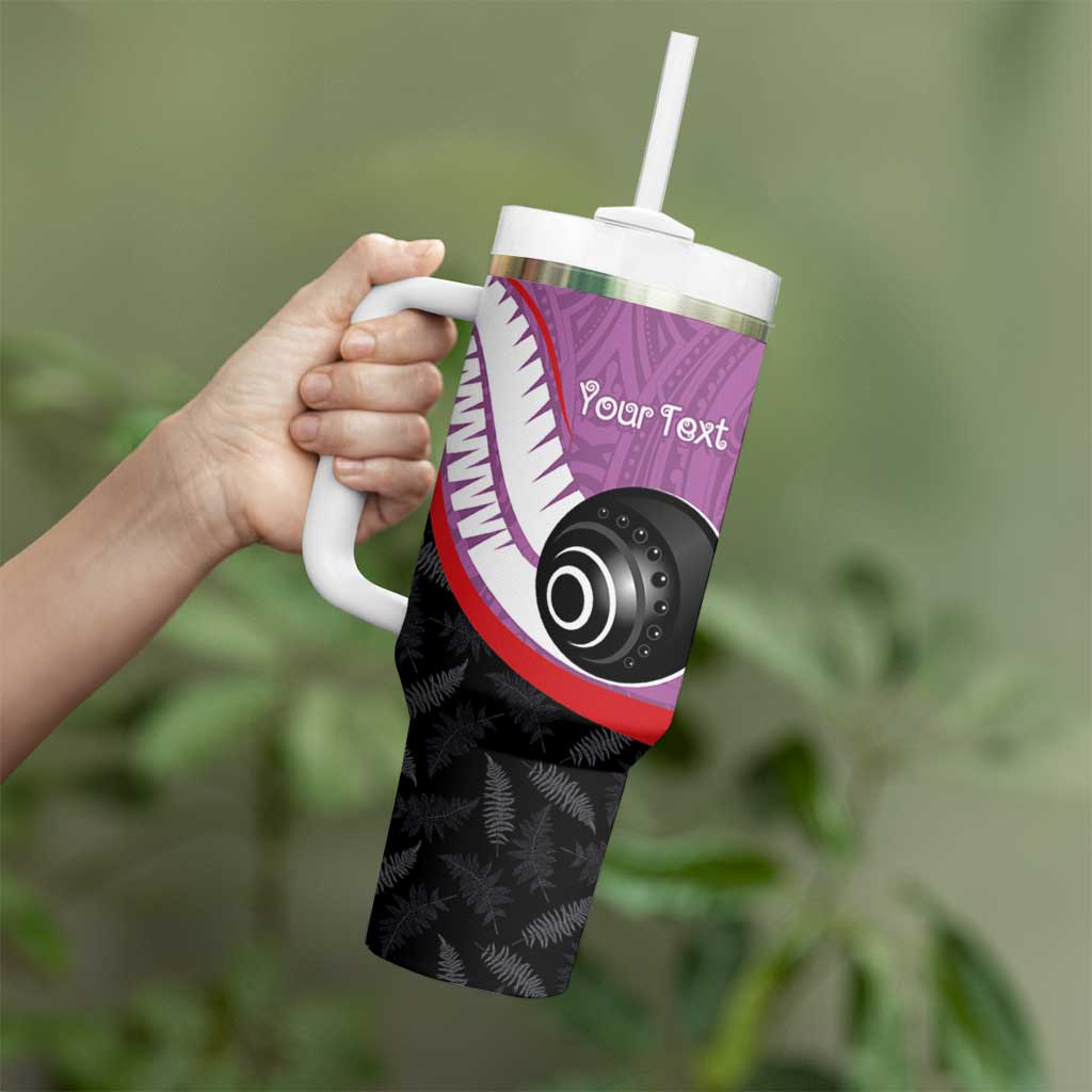 Personalised Aotearoa Lawn Bowls Tumbler With Handle Maori and Silver Fern Sporty Style Pink Color - Aussie Hoodie