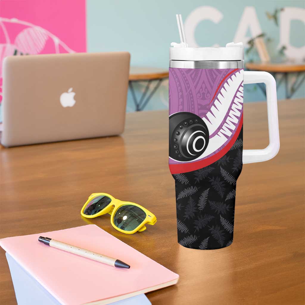 Personalised Aotearoa Lawn Bowls Tumbler With Handle Maori and Silver Fern Sporty Style Pink Color - Aussie Hoodie