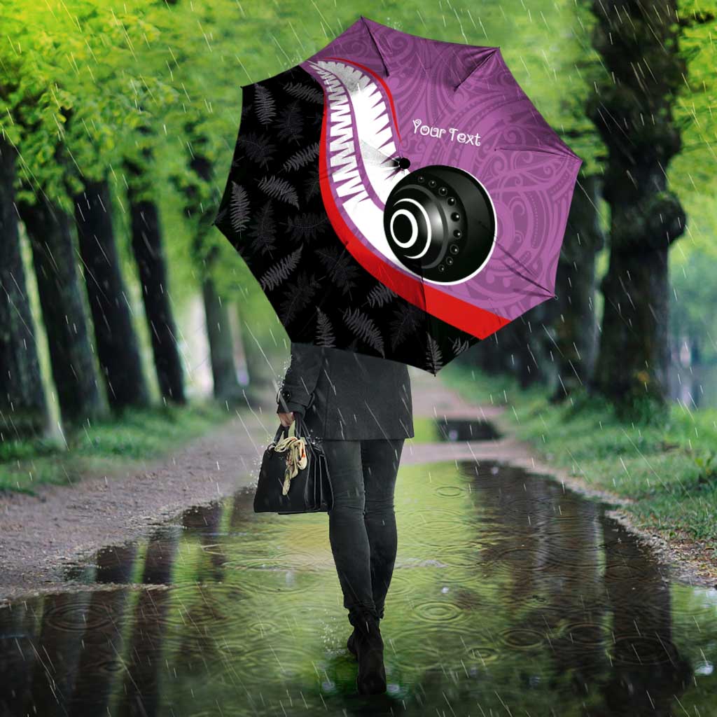Personalised Aotearoa Lawn Bowls Umbrella Maori and Silver Fern Sporty Style Pink Color - Aussie Hoodie