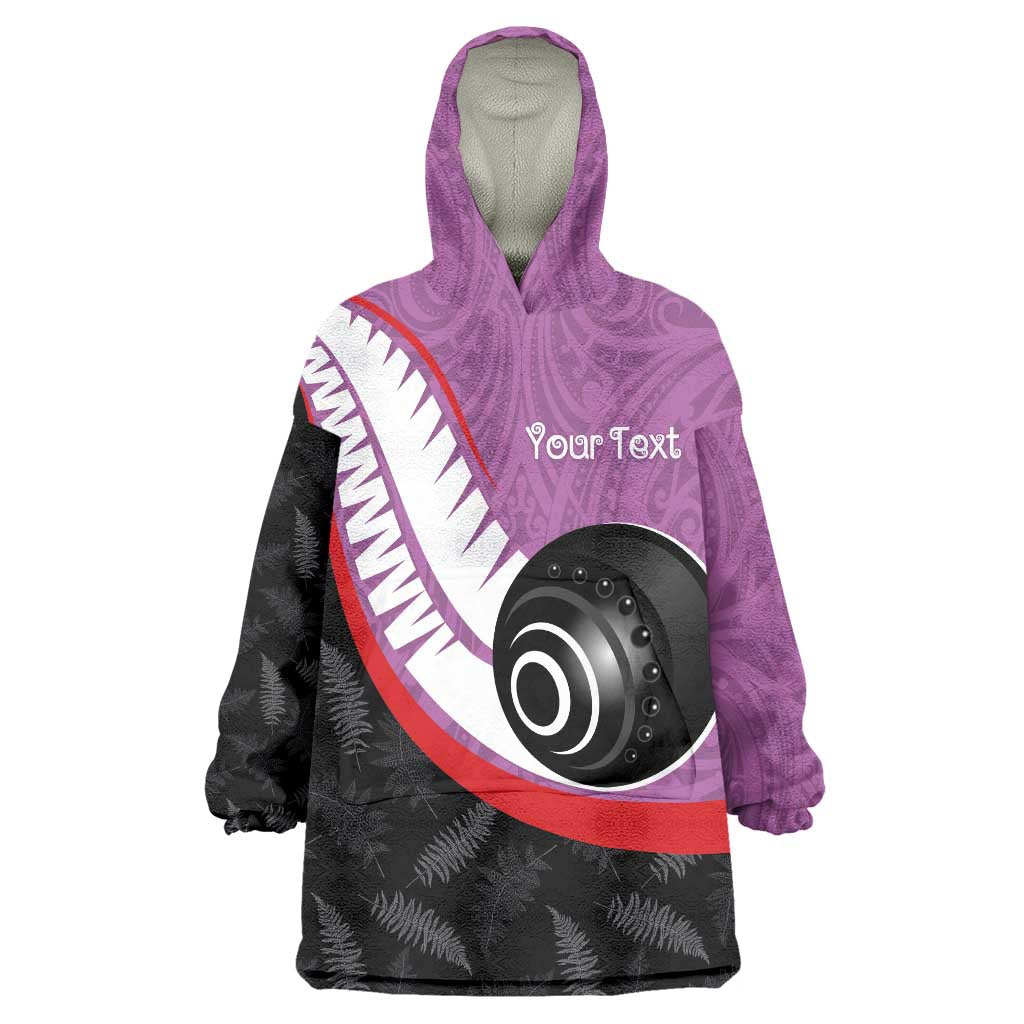 Personalised Aotearoa Lawn Bowls Wearable Blanket Hoodie Maori and Silver Fern Sporty Style Pink Color - Aussie Hoodie