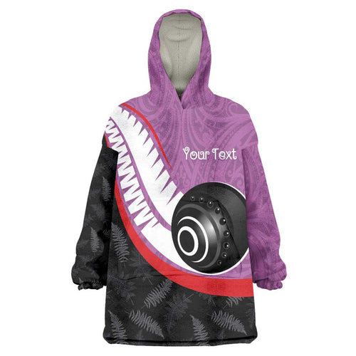 Personalised Aotearoa Lawn Bowls Wearable Blanket Hoodie Maori and Silver Fern Sporty Style Pink Color - Aussie Hoodie