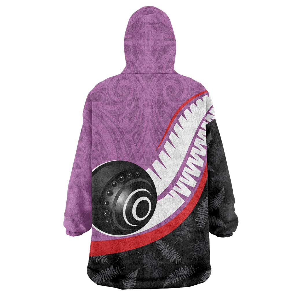 Personalised Aotearoa Lawn Bowls Wearable Blanket Hoodie Maori and Silver Fern Sporty Style Pink Color - Aussie Hoodie