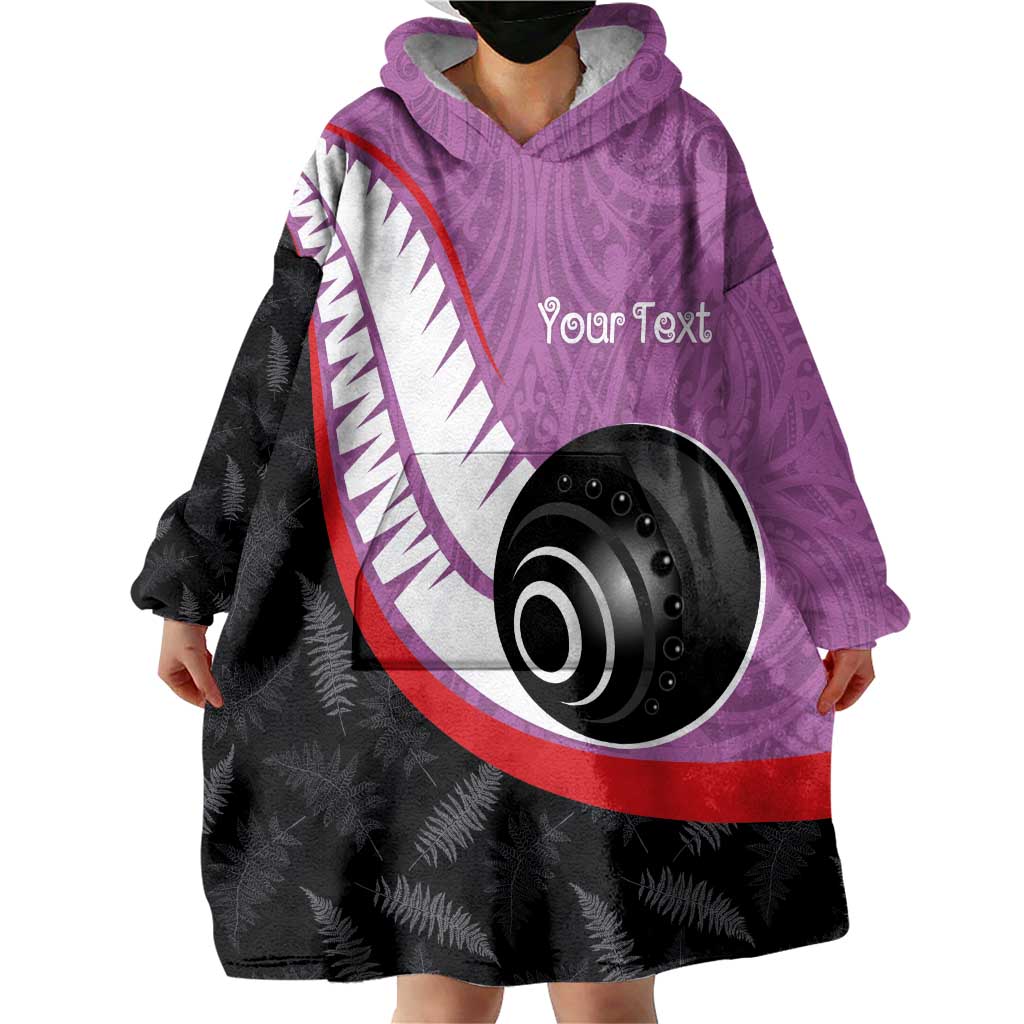 Personalised Aotearoa Lawn Bowls Wearable Blanket Hoodie Maori and Silver Fern Sporty Style Pink Color - Aussie Hoodie