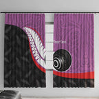Personalised Aotearoa Lawn Bowls Window Curtain Maori and Silver Fern Sporty Style Pink Color - Aussie Hoodie
