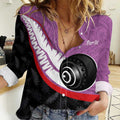 Personalised Aotearoa Lawn Bowls Women Casual Shirt Maori and Silver Fern Sporty Style Pink Color - Aussie Hoodie
