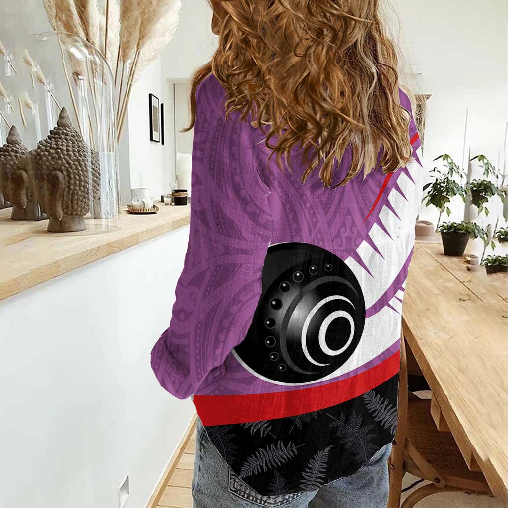 Personalised Aotearoa Lawn Bowls Women Casual Shirt Maori and Silver Fern Sporty Style Pink Color - Aussie Hoodie