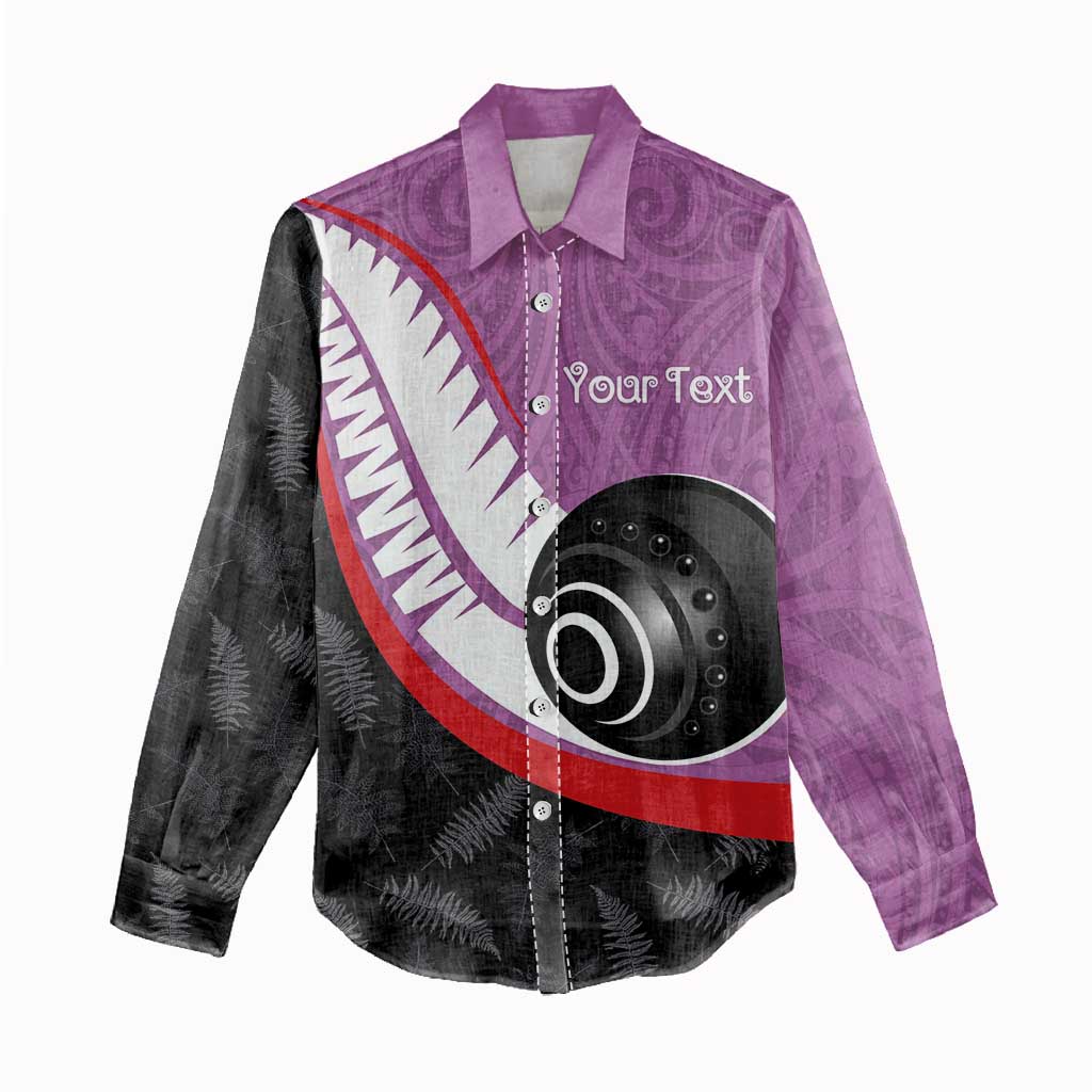 Personalised Aotearoa Lawn Bowls Women Casual Shirt Maori and Silver Fern Sporty Style Pink Color - Aussie Hoodie