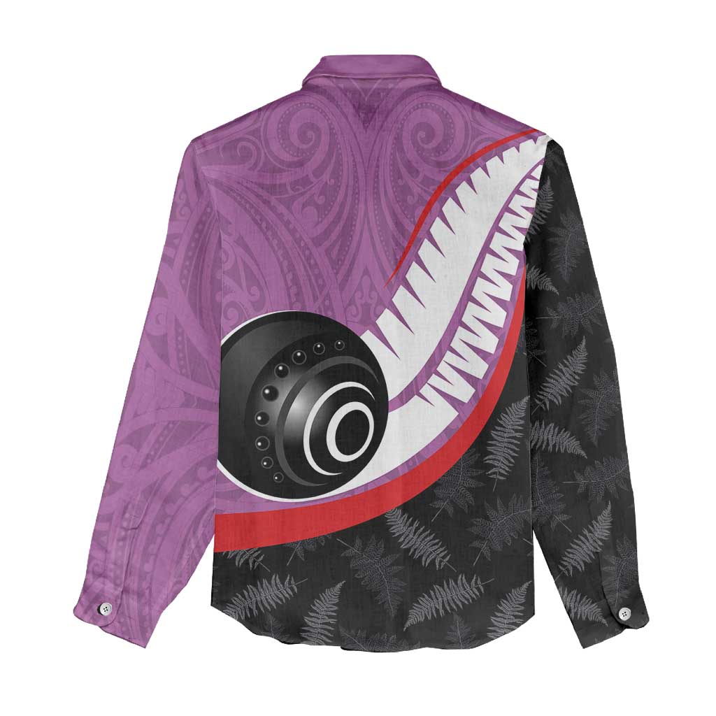 Personalised Aotearoa Lawn Bowls Women Casual Shirt Maori and Silver Fern Sporty Style Pink Color - Aussie Hoodie