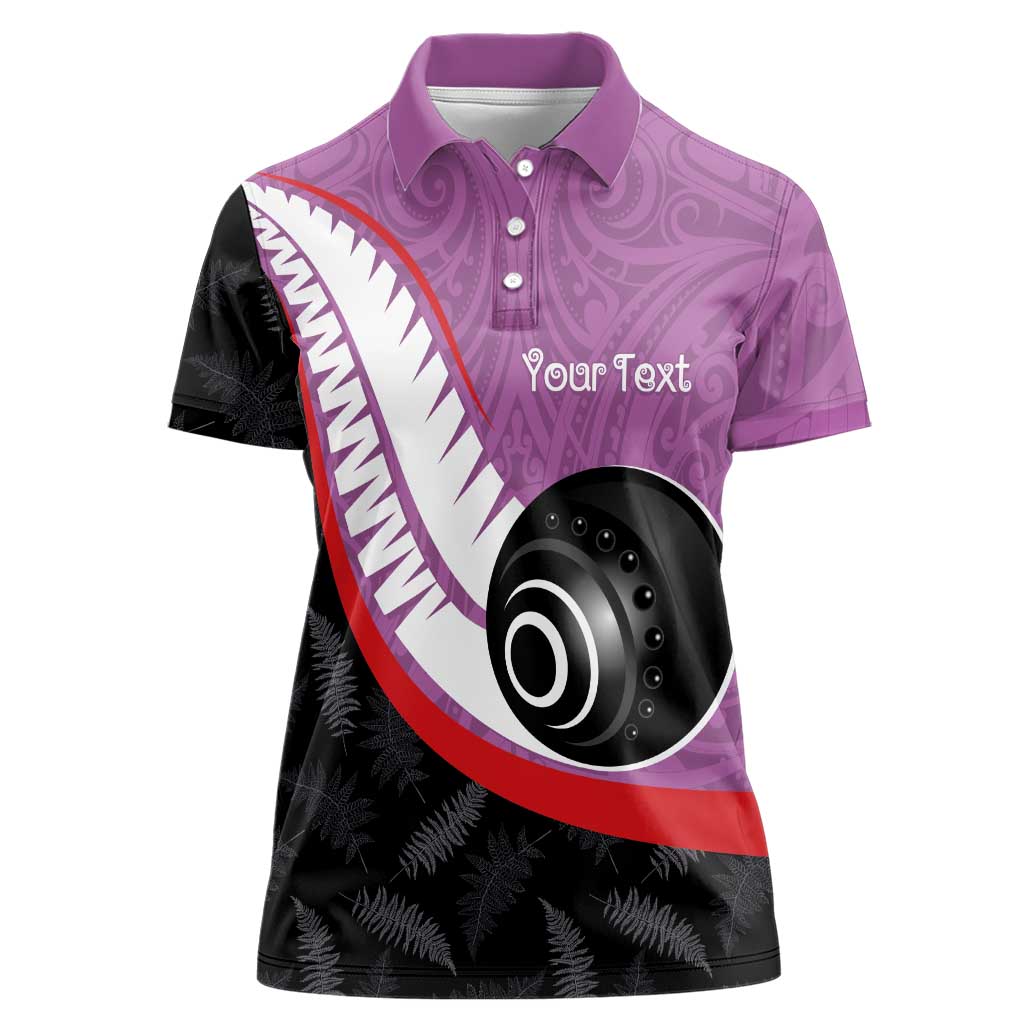 Personalised Aotearoa Lawn Bowls Women Polo Shirt Maori and Silver Fern Sporty Style Pink Color - Aussie Hoodie
