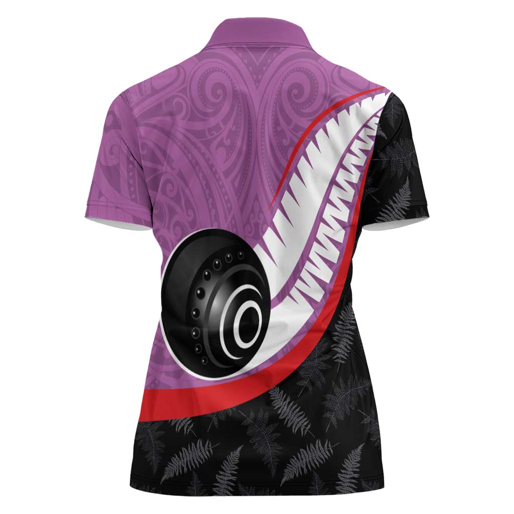 Personalised Aotearoa Lawn Bowls Women Polo Shirt Maori and Silver Fern Sporty Style Pink Color - Aussie Hoodie