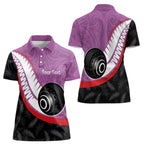 Personalised Aotearoa Lawn Bowls Women Polo Shirt Maori and Silver Fern Sporty Style Pink Color - Aussie Hoodie