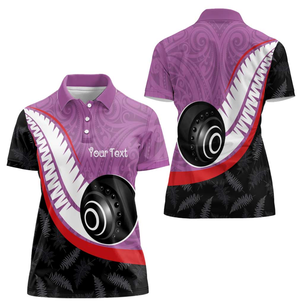 Personalised Aotearoa Lawn Bowls Women Polo Shirt Maori and Silver Fern Sporty Style Pink Color - Aussie Hoodie