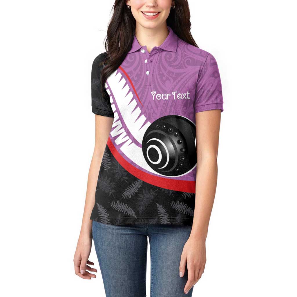 Personalised Aotearoa Lawn Bowls Women Polo Shirt Maori and Silver Fern Sporty Style Pink Color - Aussie Hoodie