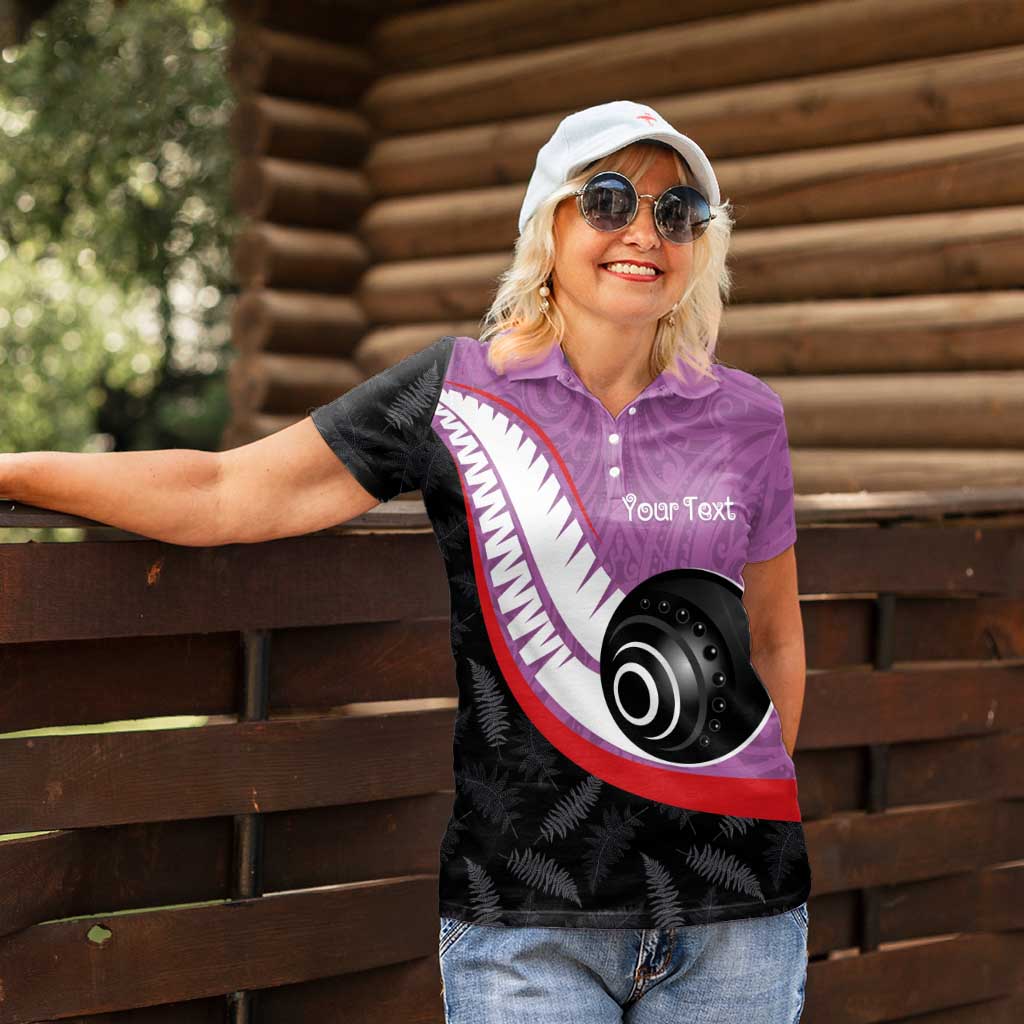 Personalised Aotearoa Lawn Bowls Women Polo Shirt Maori and Silver Fern Sporty Style Pink Color - Aussie Hoodie