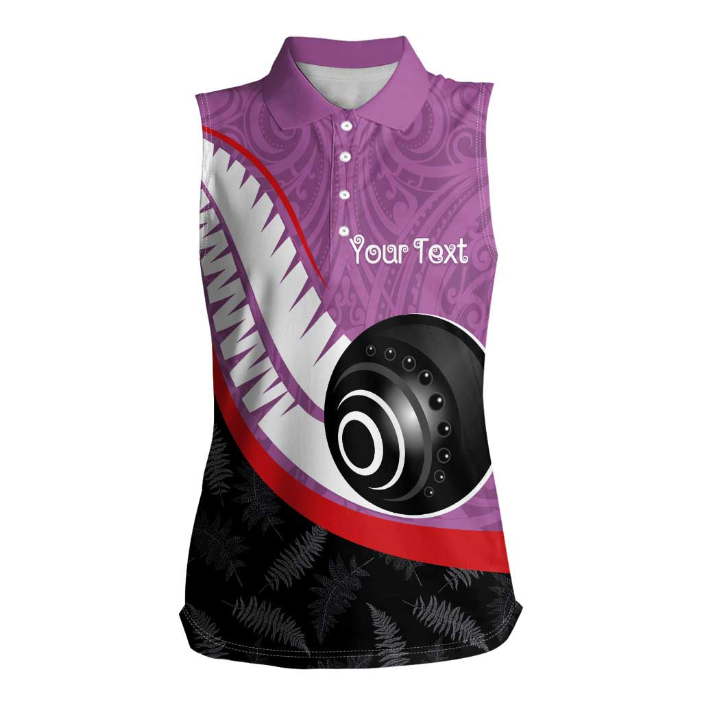 Personalised Aotearoa Lawn Bowls Women Sleeveless Polo Shirt Maori and Silver Fern Sporty Style Pink Color - Aussie Hoodie