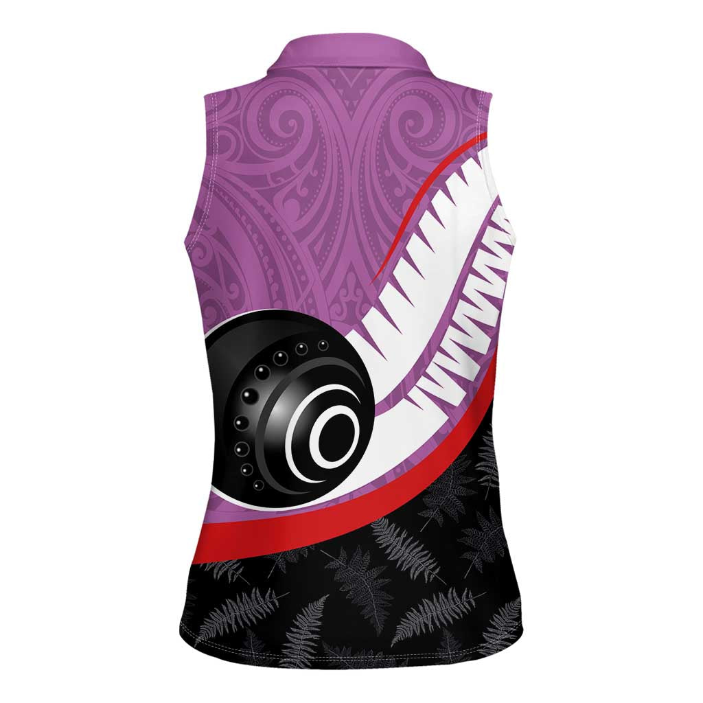 Personalised Aotearoa Lawn Bowls Women Sleeveless Polo Shirt Maori and Silver Fern Sporty Style Pink Color - Aussie Hoodie