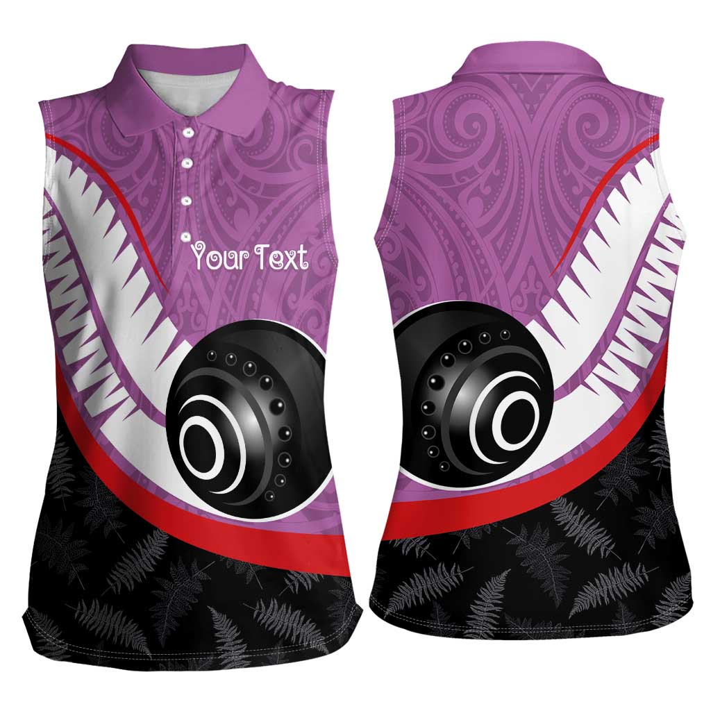 Personalised Aotearoa Lawn Bowls Women Sleeveless Polo Shirt Maori and Silver Fern Sporty Style Pink Color - Aussie Hoodie