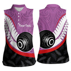 Personalised Aotearoa Lawn Bowls Women Sleeveless Polo Shirt Maori and Silver Fern Sporty Style Pink Color - Aussie Hoodie