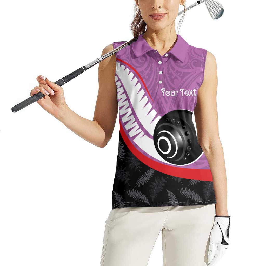 Personalised Aotearoa Lawn Bowls Women Sleeveless Polo Shirt Maori and Silver Fern Sporty Style Pink Color - Aussie Hoodie