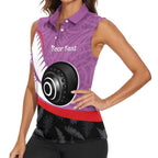 Personalised Aotearoa Lawn Bowls Women Sleeveless Polo Shirt Maori and Silver Fern Sporty Style Pink Color - Aussie Hoodie