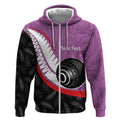Personalised Aotearoa Lawn Bowls Zip Hoodie Maori and Silver Fern Sporty Style Pink Color - Aussie Hoodie