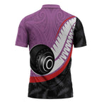 Personalised Aotearoa Lawn Bowls Zipper Polo Shirt Maori and Silver Fern Sporty Style Pink Color - Aussie Hoodie