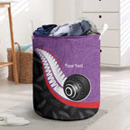 Personalised Aotearoa Lawn Bowls Laundry Basket Maori and Silver Fern Sporty Style Purple Color - Aussie Hoodie