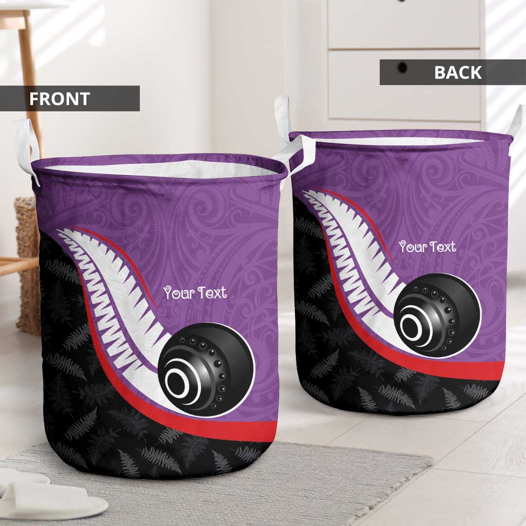 Personalised Aotearoa Lawn Bowls Laundry Basket Maori and Silver Fern Sporty Style Purple Color - Aussie Hoodie
