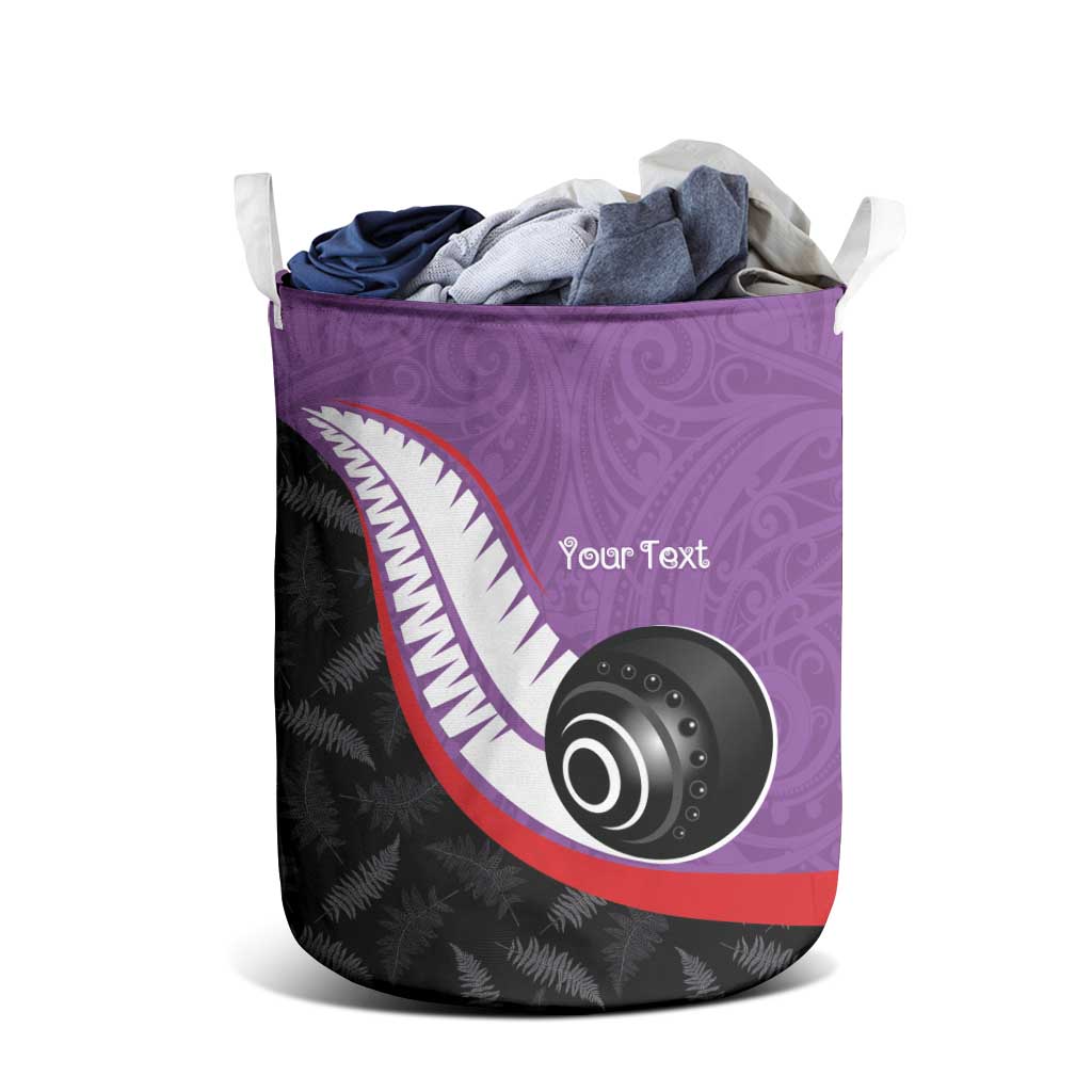 Personalised Aotearoa Lawn Bowls Laundry Basket Maori and Silver Fern Sporty Style Purple Color - Aussie Hoodie