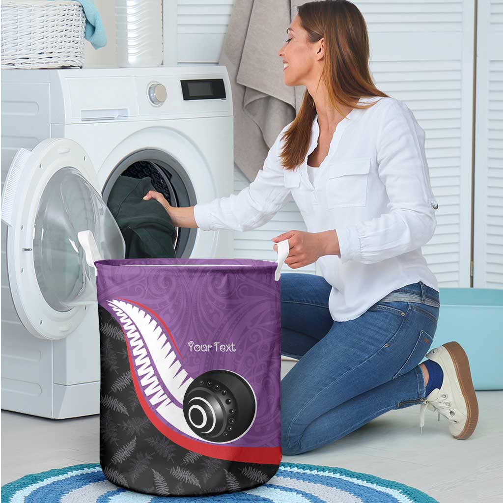 Personalised Aotearoa Lawn Bowls Laundry Basket Maori and Silver Fern Sporty Style Purple Color - Aussie Hoodie