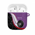 Personalised Aotearoa Lawn Bowls AirPods Case Maori and Silver Fern Sporty Style Purple Color - Aussie Hoodie